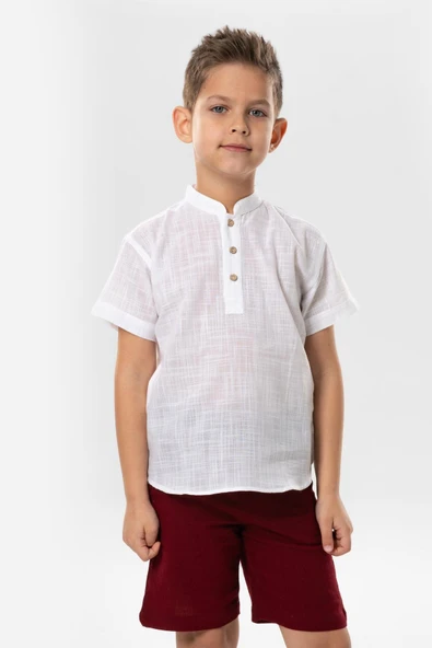 Kısa Kol Şantuklu Pamuk Bodrum Yazlık Erkek Çocuk Tshirt Beyaz 3001 1-2 Yaş Beyaz ürün görseli