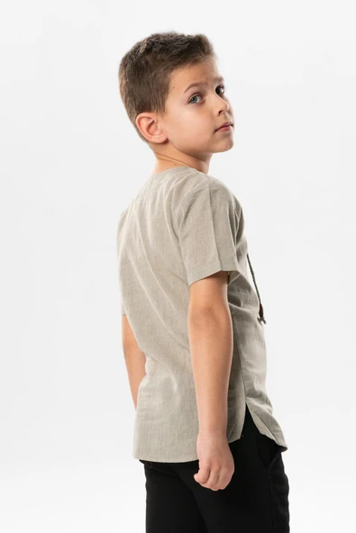 Kısa Kol Şile Bezi Zımbalı Yazlık Erkek Çocuk Tshirt Taş 3031 1-2 Yaş Taş - Resim 2