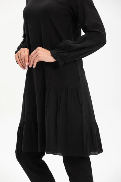 Elif Şile Bezi Mevsimlik ve Yazlık Tunik Siyah Syh S Siyah - Resim 3