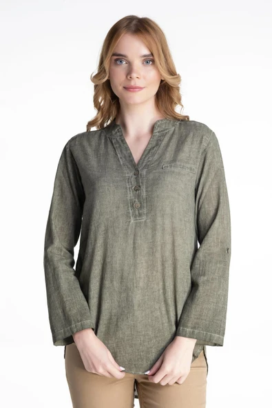 Uzun Kol Şile Bezi Akasya Yazlık Bluz Haki Hk S Yeşil ürün görseli
