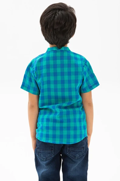 Kısa Kol Şile Bezi Tek Cepli Erkek Yazlık Çocuk Gömlek Mint Kareli 3033 2-3 Yaş Mint Kareli - 2