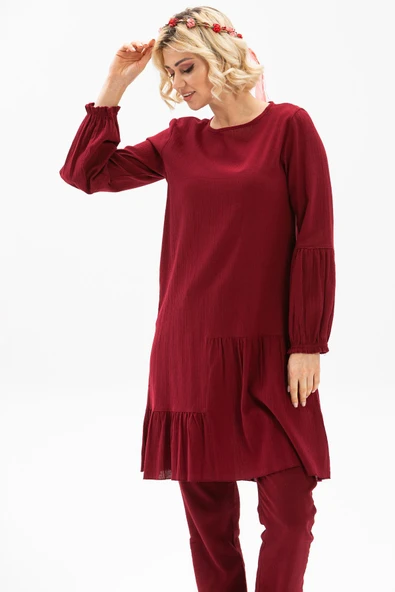 Elif Şile Bezi Yazlık İkili Takım Bordo Brd 2XL Bordo - 3