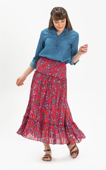 Uzun Kol Şile Bezi Akasya Yazlık Bluz Kot Mavi Ktmv S indigo - Resim 2