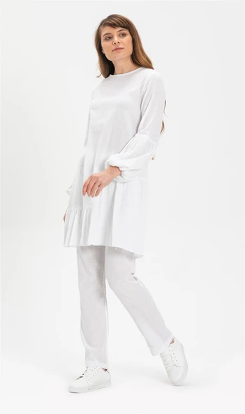 Elif Şile Bezi Mevsimlik ve Yazlık Tunik Beyaz Byz S Beyaz - Resim 4