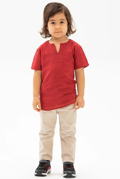 Kısa Kol Şile Bezi Bisiklet Yaka Yazlık Erkek Çocuk Tshirt Kırmızı 3051 1-2 Yaş Kırmızı ürün görseli