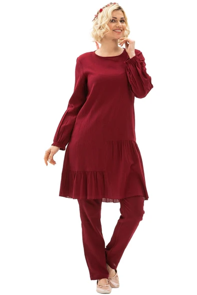 Elif Şile Bezi Mevsimlik ve Yazlık Tunik Bordo Brd S Bordo - Resim 6