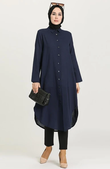 Edanur Şile Bezi Mevsimlik ve Yazlık Tunik Lacivert Lcvt S Lacivert - Resim 5