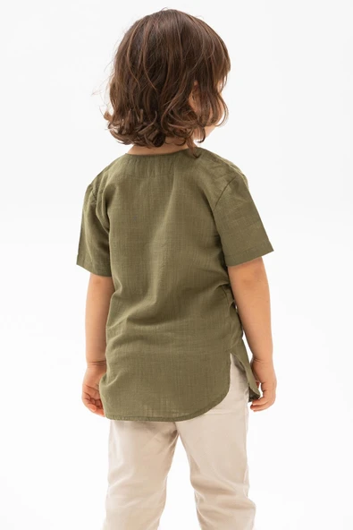 Kısa Kol Şile Bezi Bisiklet Yaka Yazlık Erkek Çocuk Tshirt Haki 3049 1-2 Yaş Haki - Resim 2