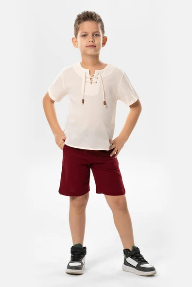 Kısa Kol Şile Bezi Zımbalı Yazlık Erkek Çocuk Tshirt Krem 3002 1-2 Yaş Krem - Resim 4