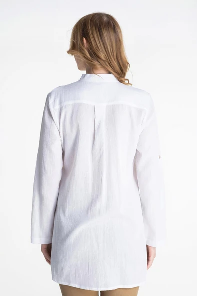 Kadın Şile Bezi Hakim Yaka Yazlık Tunik Beyaz Byz M Beyaz - Resim 2