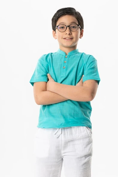 Kısa Kol Şantuklu Pamuk Bodrum Yazlık Erkek Çocuk Tshirt Turkuaz 3054 1-2 Yaş Turkuaz ürün görseli