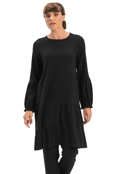 Elif Şile Bezi Mevsimlik ve Yazlık Tunik Siyah Syh S Siyah - Resim 7