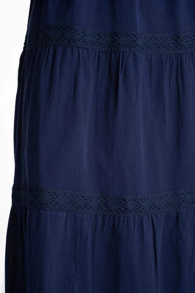 Uzun Şile Bezi Dantelli Yazlık Etek Lacivert Lcvt S/M Lacivert - 4