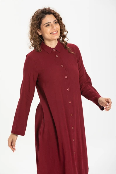 Edanur Şile Bezi Mevsimlik ve Yazlık Tunik Bordo Brd S Bordo - Resim 4