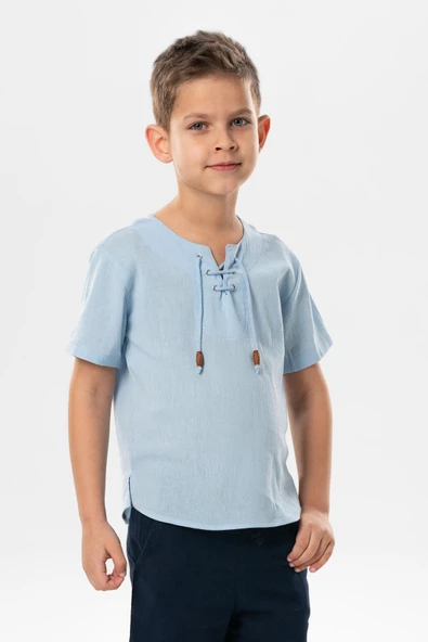 Kısa Kol Şile Bezi Zımbalı Yazlık Erkek Çocuk Tshirt Buz Mavi 3027 1-2 Yaş Buz Mavi ürün görseli