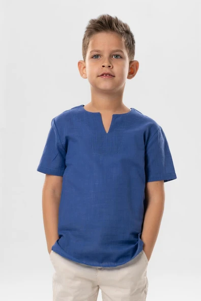 Kısa Kol Şile Bezi Bisiklet Yaka Yazlık Erkek Çocuk Tshirt Saks 3050 1-2 Yaş Saks ürün görseli