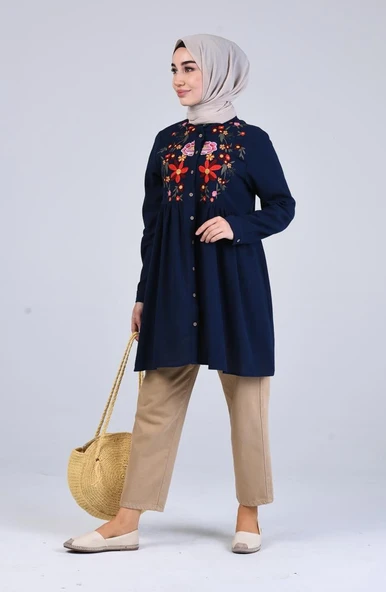 Büşra Şile Bezi Yazlık Tunik Lacivert Lcvt S Lacivert - Resim 7