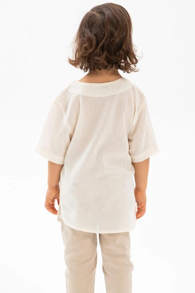 Kısa Kol Şile Bezi Bisiklet Yaka Yazlık Erkek Çocuk Tshirt Krem 3002 1-2 Yaş Krem - Resim 2