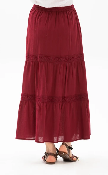 Uzun Şile Bezi Dantelli Yazlık Etek Bordo Brd S/M Bordo - 3