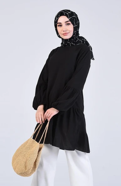 Elif Şile Bezi Mevsimlik ve Yazlık Tunik Siyah Syh S Siyah - Resim 5