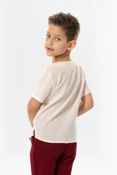 Kısa Kol Şile Bezi Zımbalı Yazlık Erkek Çocuk Tshirt Krem 3002 1-2 Yaş Krem - Resim 2