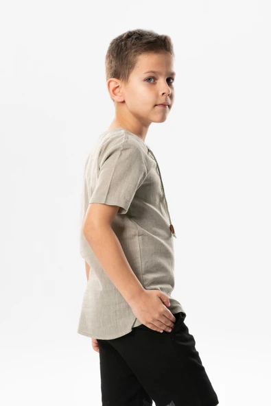 Kısa Kol Şile Bezi Zımbalı Yazlık Erkek Çocuk Tshirt Taş 3031 1-2 Yaş Taş - Resim 5