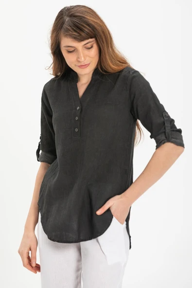 Uzun Kol Şile Bezi Akasya Yazlık Bluz Füme Fm S Füme - 4