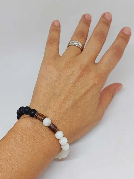 Aytaşı & Oniks Taşı 8mm Unisex Tasarım Bileklik Hawaii Model (9336) - Resim 4