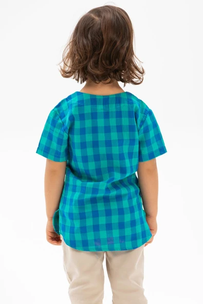 Kısa Kol Şile Bezi Bisiklet Yaka Yazlık Erkek Çocuk Tshirt Mint Kareli 3033 1-2 Yaş Mint Kareli - Resim 2