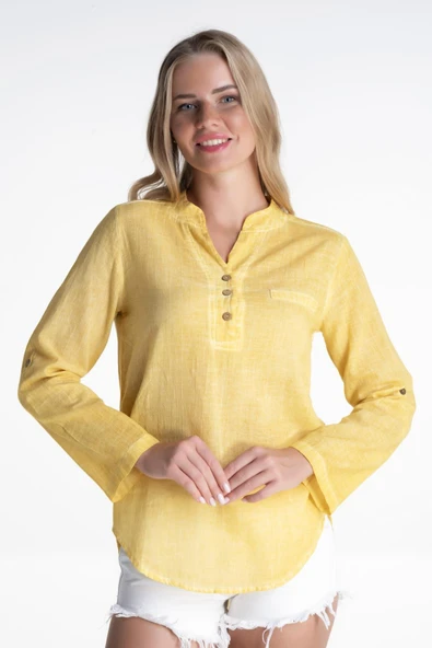 Uzun Kol Şile Bezi Akasya Yazlık Bluz Sarı Sarı S Sarı