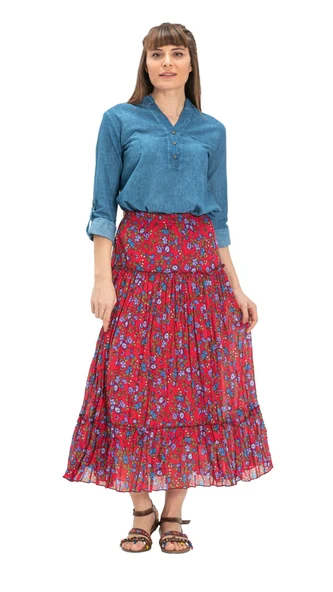 Uzun Kol Şile Bezi Akasya Yazlık Bluz Kot Mavi Ktmv S indigo - Resim 5