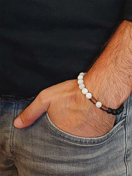 Aytaşı & Oniks Taşı 8mm Unisex Tasarım Bileklik Hawaii Model (9336) - Resim 3