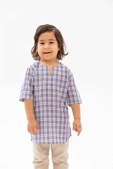 Kısa Kol Şile Bezi Bisiklet Yaka Yazlık Erkek Çocuk Tshirt Mor Kareli 3035 1-2 Yaş Mor Kareli ürün görseli