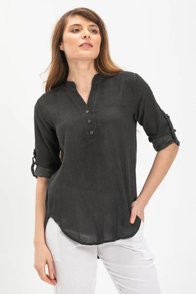 Uzun Kol Şile Bezi Akasya Yazlık Bluz Füme Fm S Füme - 3