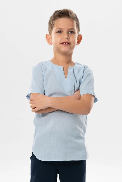 Kısa Kol Şile Bezi Bisiklet Yaka Yazlık Erkek Çocuk Tshirt Buz Mavi 3027 1-2 Yaş Buz Mavi ürün görseli