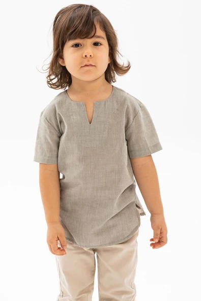 Kısa Kol Şile Bezi Bisiklet Yaka Yazlık Erkek Çocuk Tshirt Taş 3031 1-2 Yaş Taş - Resim 3