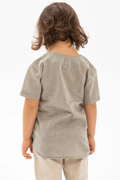 Kısa Kol Şile Bezi Bisiklet Yaka Yazlık Erkek Çocuk Tshirt Taş 3031 1-2 Yaş Taş - Resim 2