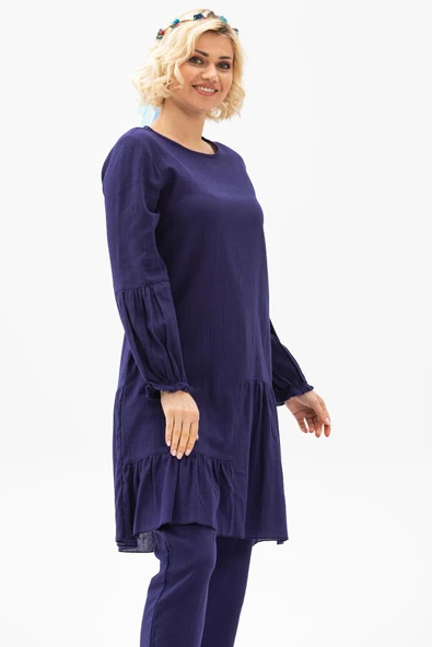 Elif Şile Bezi Mevsimlik ve Yazlık Tunik Mor Mor S Mor - Resim 3