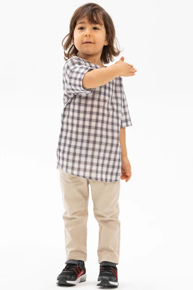 Kısa Kol Şile Bezi Bisiklet Yaka Yazlık Erkek Çocuk Tshirt Füme Ekose 3039 1-2 Yaş Füme Ekose ürün görseli