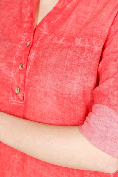 Uzun Kol Şile Bezi Akasya Yazlık Bluz Mercan Mrcn S Mercan - Resim 3