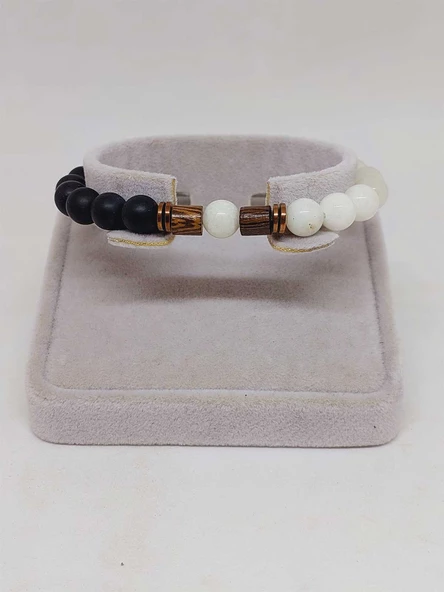 Aytaşı & Oniks Taşı 8mm Unisex Tasarım Bileklik Hawaii Model (9336) - Resim 2