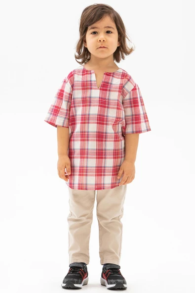 Kısa Kol Şile Bezi Bisiklet Yaka Yazlık Erkek Çocuk Tshirt Kırmızı Krem Ekose 3038 1-2 Yaş Kırmızı Krem Ekose ürün görseli