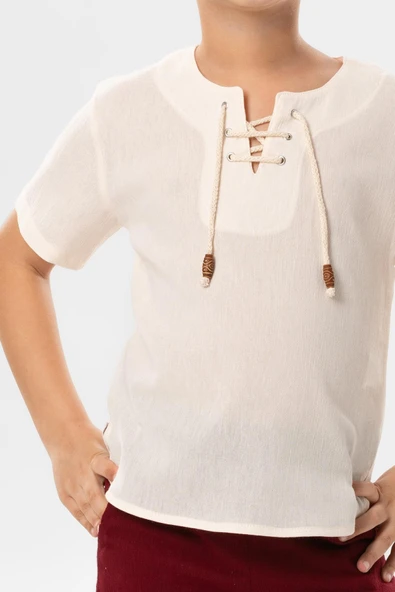 Kısa Kol Şile Bezi Zımbalı Yazlık Erkek Çocuk Tshirt Krem 3002 1-2 Yaş Krem - Resim 3