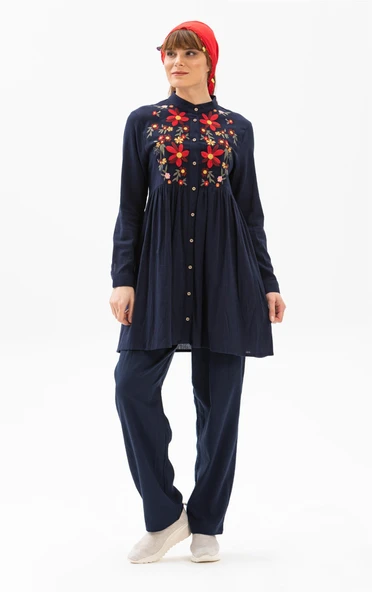 Büşra Şile Bezi Yazlık Tunik Lacivert Lcvt S Lacivert - Resim 4