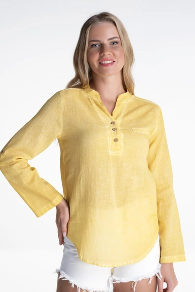 Uzun Kol Şile Bezi Akasya Yazlık Bluz Sarı Sarı S Sarı - 4