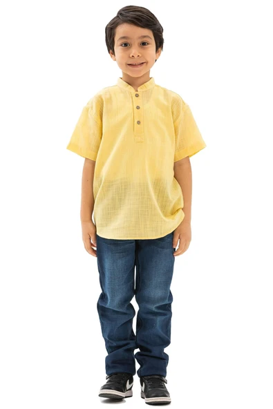 Kısa Kol Şantuklu Pamuk Bodrum Yazlık Erkek Çocuk Tshirt Sarı 3073 1-2 Yaş Sarı - Resim 7