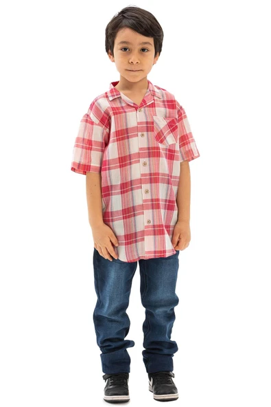 Kısa Kol Şile Bezi Tek Cepli Erkek Yazlık Çocuk Gömlek Kırmızı Krem Ekose 3038 2-3 Yaş Kırmızı Krem Ekose - Resim 5