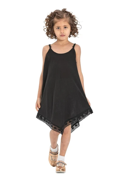 Çağla Şile Bezi Kız Çocuk Yazlık Elbise Siyah Syh 2-3 Yaş Siyah - 5