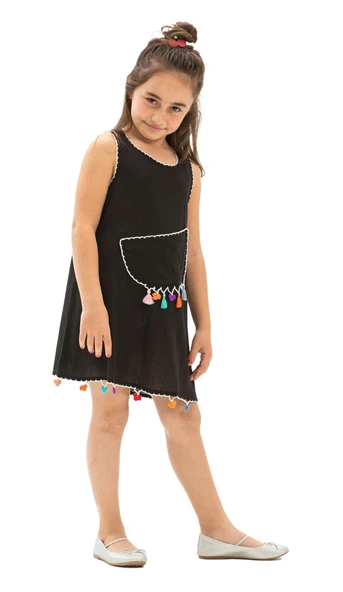 Mine Şile Bezi Çocuk Yazlık Elbise Siyah Syh - Resim 4