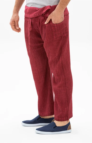 Erkek Şile Bezi Thai Balıkçı Yazlık Pantolon Taşlı Bordo Tslbrd L/XL Taşlı Bordo - 3